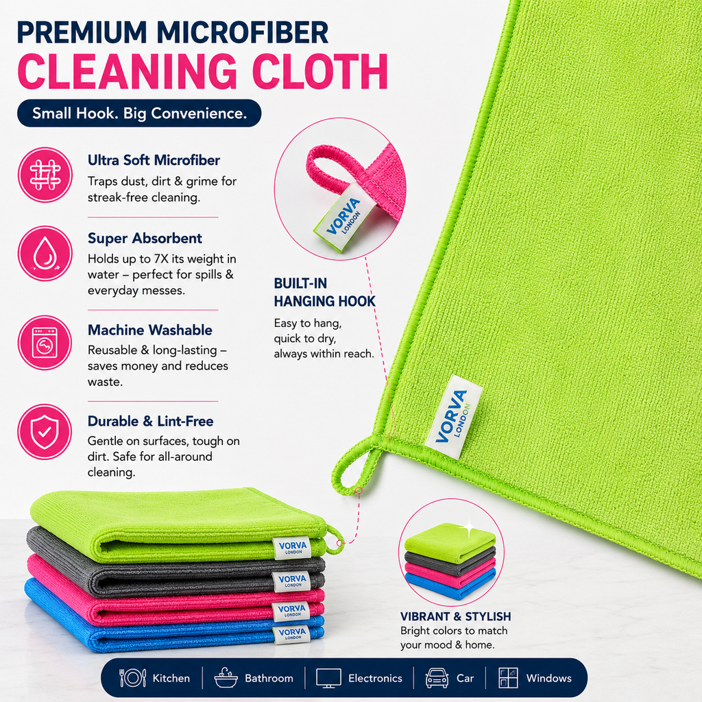 Premium Microfibre Cleaning Cloths & Microfiber Towels 20 Pack (40 x 40cm) Ultra Absorbent Lint Free, Streak Free, Reusable Multi Purpose Cloths for Kitchen, Car, Glass, Windows & Bathroom