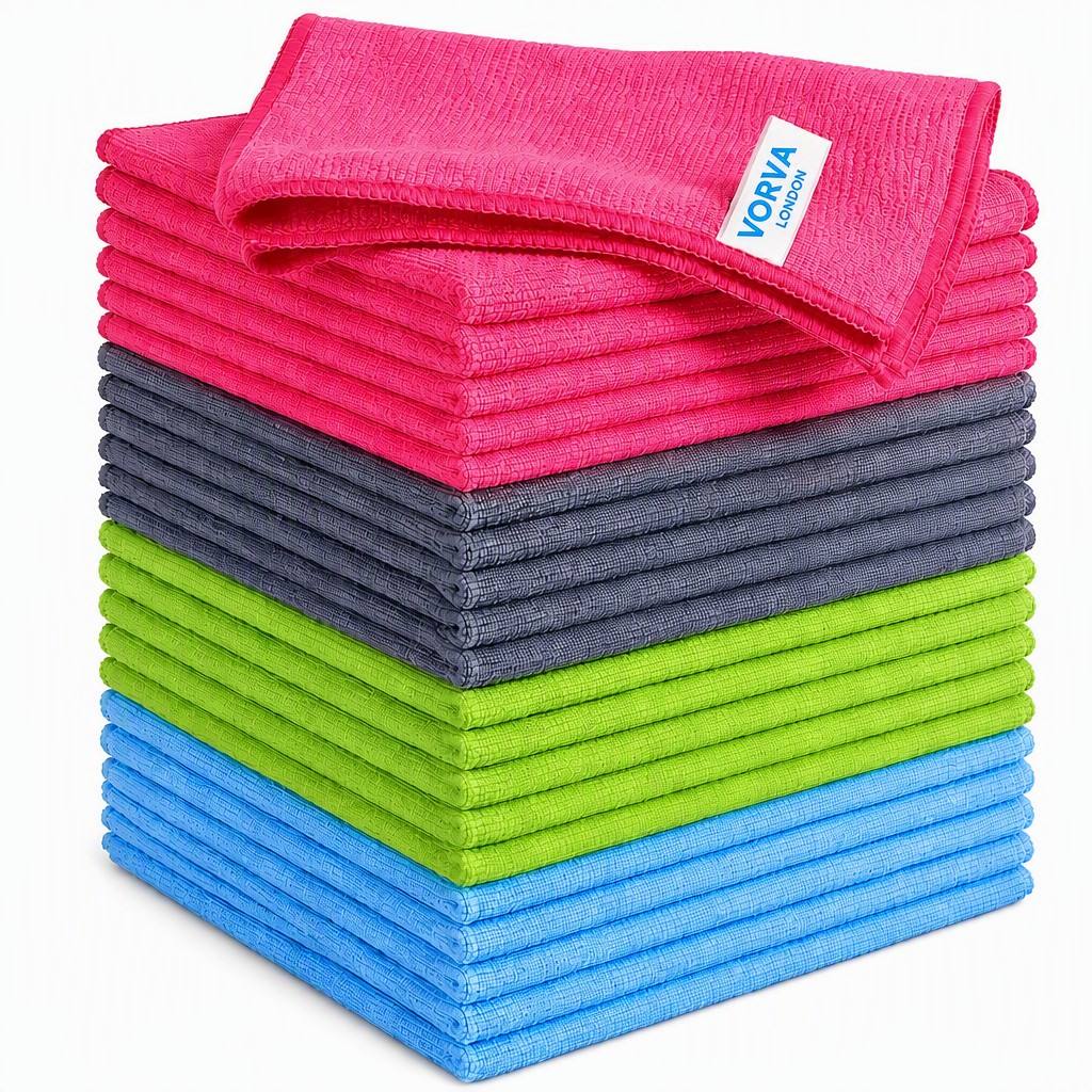 Premium Microfibre Cleaning Cloths & Microfiber Towels 20 Pack (40 x 40cm) Ultra Absorbent Lint Free, Streak Free, Reusable Multi Purpose Cloths for Kitchen, Car, Glass, Windows & Bathroom