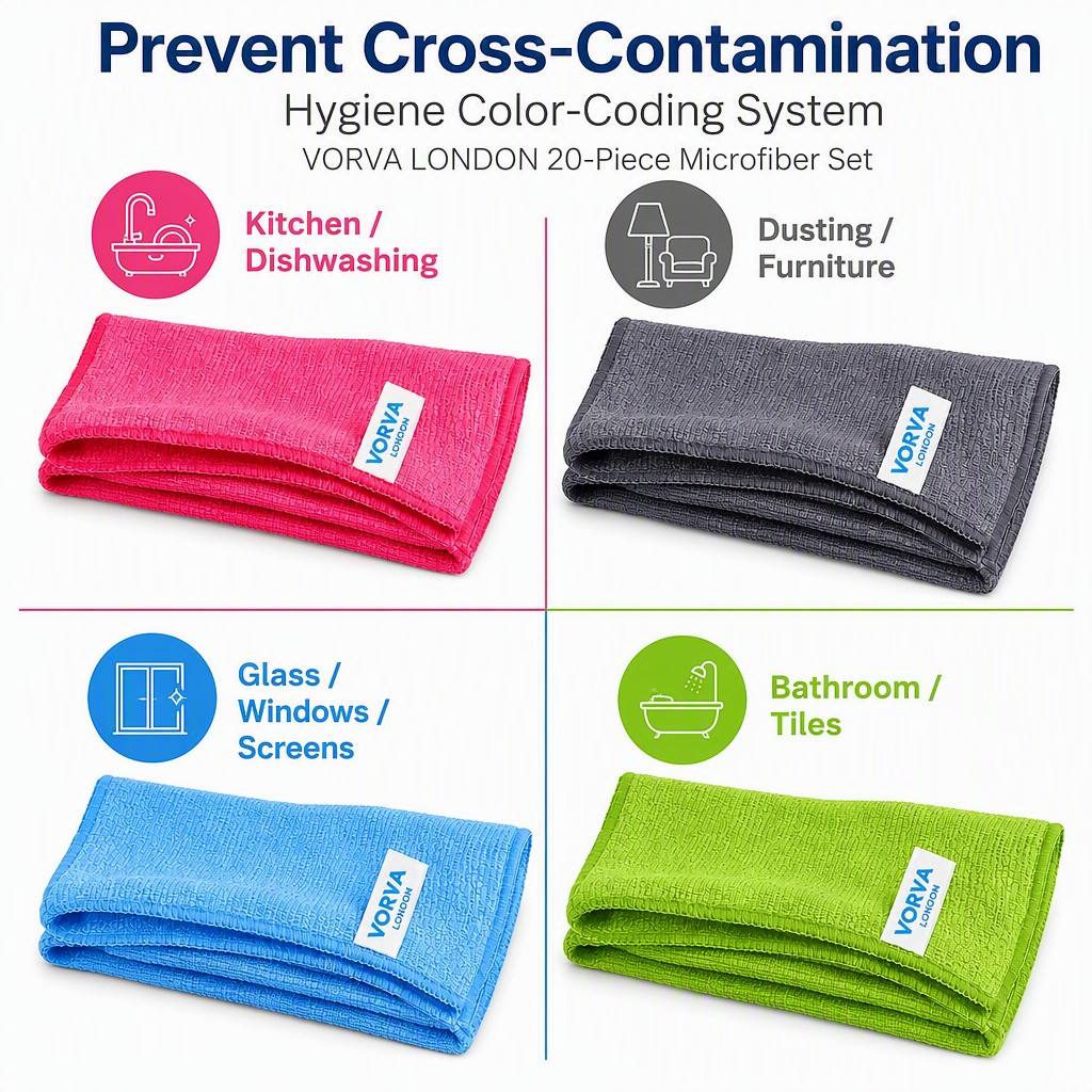 Premium Microfibre Cleaning Cloths & Microfiber Towels 20 Pack (40 x 40cm) Ultra Absorbent Lint Free, Streak Free, Reusable Multi Purpose Cloths for Kitchen, Car, Glass, Windows & Bathroom